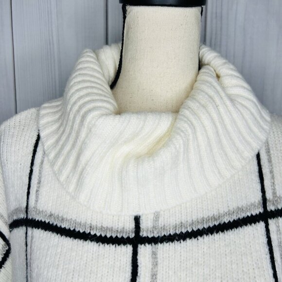 Lands' End Poncho Sweater Sz  L / XL Wool Alpaca Blend Cowl Neck Oversized White - Picture 4 of 10